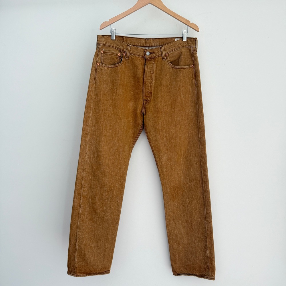 Levis 501 Jeans Mens 36x34 Brown White Oak Cone Denim Denim Pants Button Fly